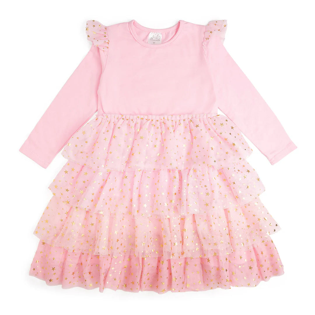 Sweetwink Pink Princess Tiered Long Sleeve Tutu Dress