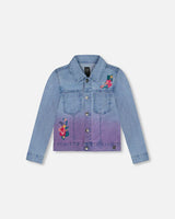 Deux Par Deux Denim Jacket With Embroidery Floral Jeans Blue