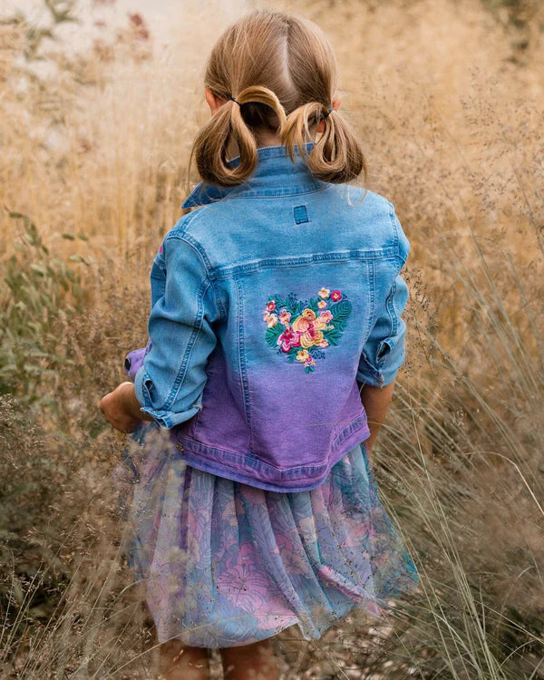 Deux Par Deux Denim Jacket With Embroidery Floral Jeans Blue