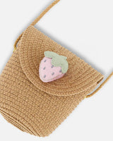 Deux Par Deux Straw Crossbody Purse Adorned With A Strawberry