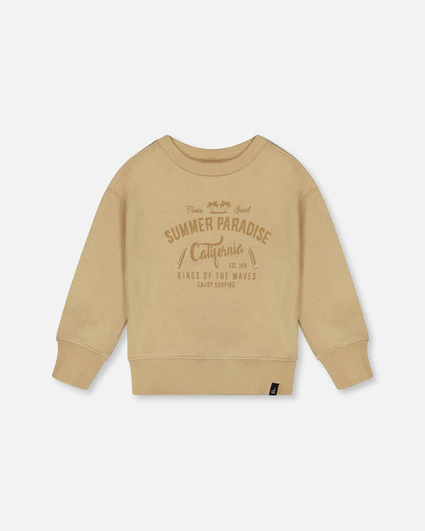 Deux Par Deux Pullover Graphic Sweatshirt Beige