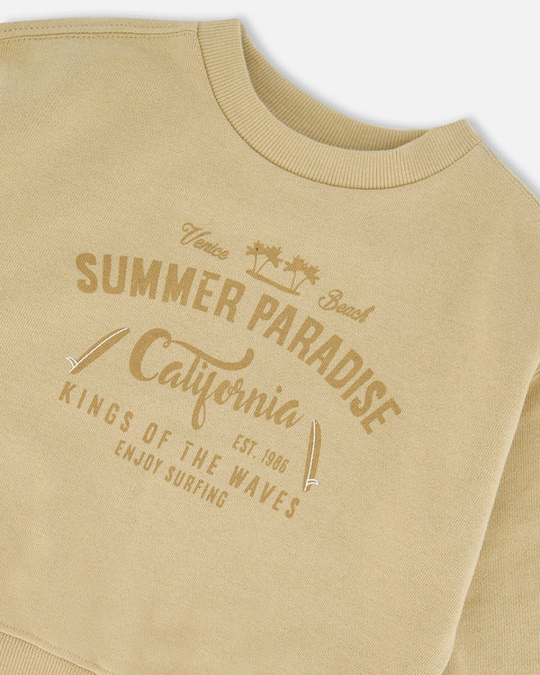 Deux Par Deux Pullover Graphic Sweatshirt Beige