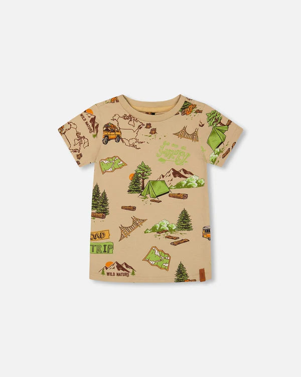 Deux Par Deux Boys Jersey Tee Printed Camping Trip