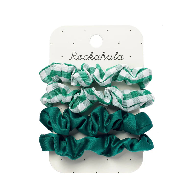 Rockahula School Check and Satin Scrunchie Set Green