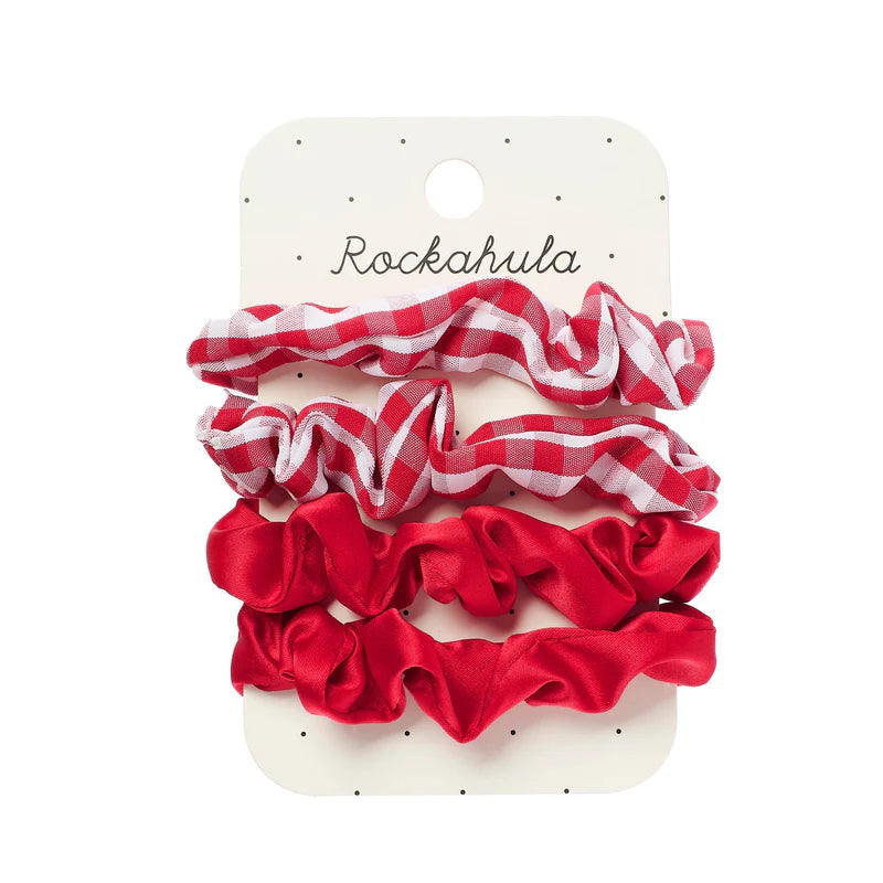 Rockahula School Check and Satin Scrunchie Set Red