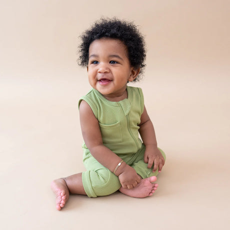 Kyte baby Ribbed Zippered Sleeveless Romper in Honu