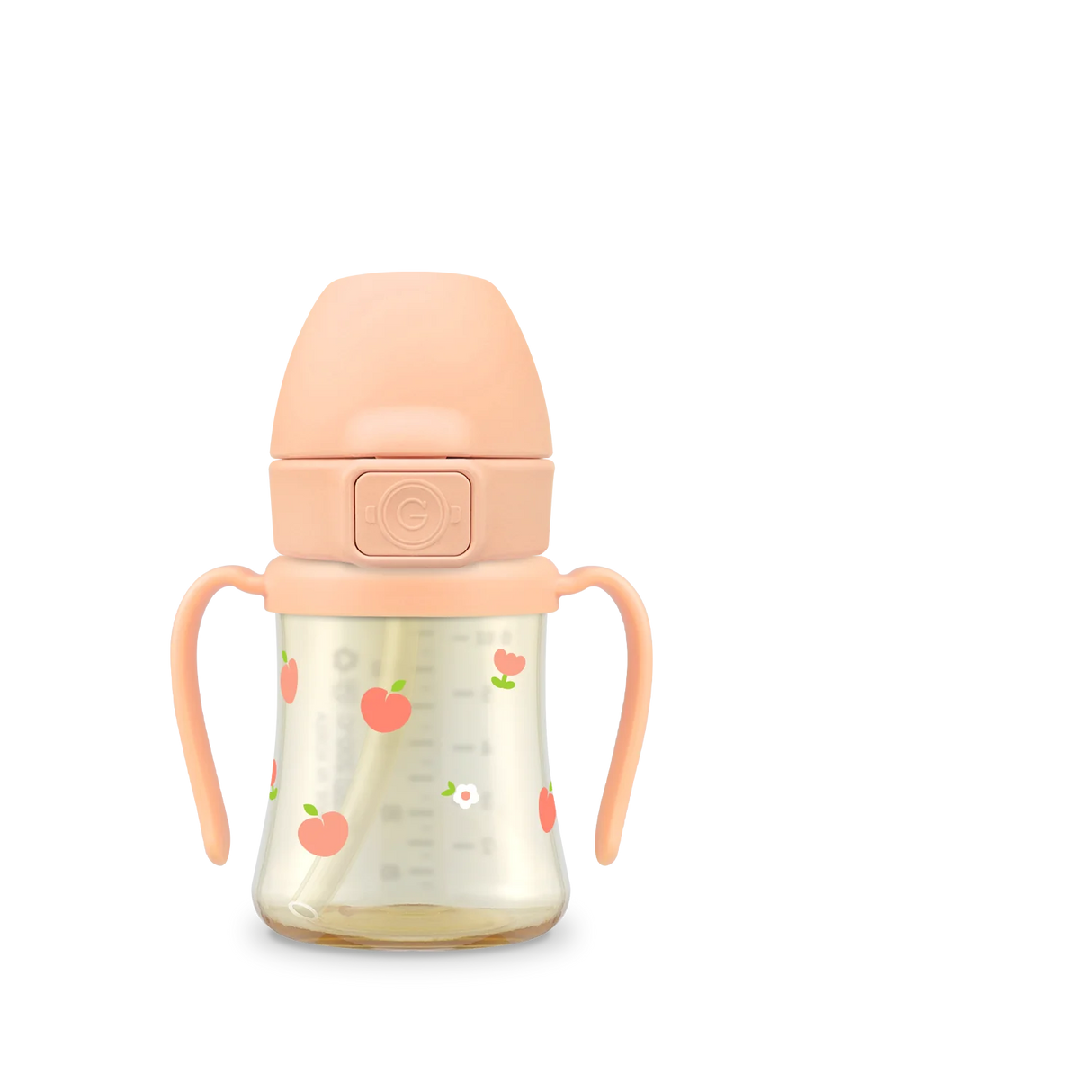 Grosmimi PPSU Peach Flower Straw Cup With Steel Free One Touch Cap (Rose Coral) (200mL/300mL)