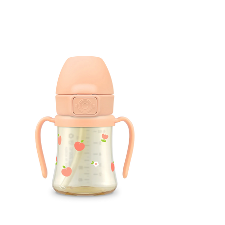 Grosmimi PPSU Peach Flower Straw Cup With Steel Free One Touch Cap (Rose Coral) (200mL/300mL)