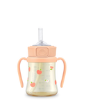 Grosmimi PPSU Peach Flower Straw Cup With Steel Free One Touch Cap (Rose Coral) (200mL/300mL)