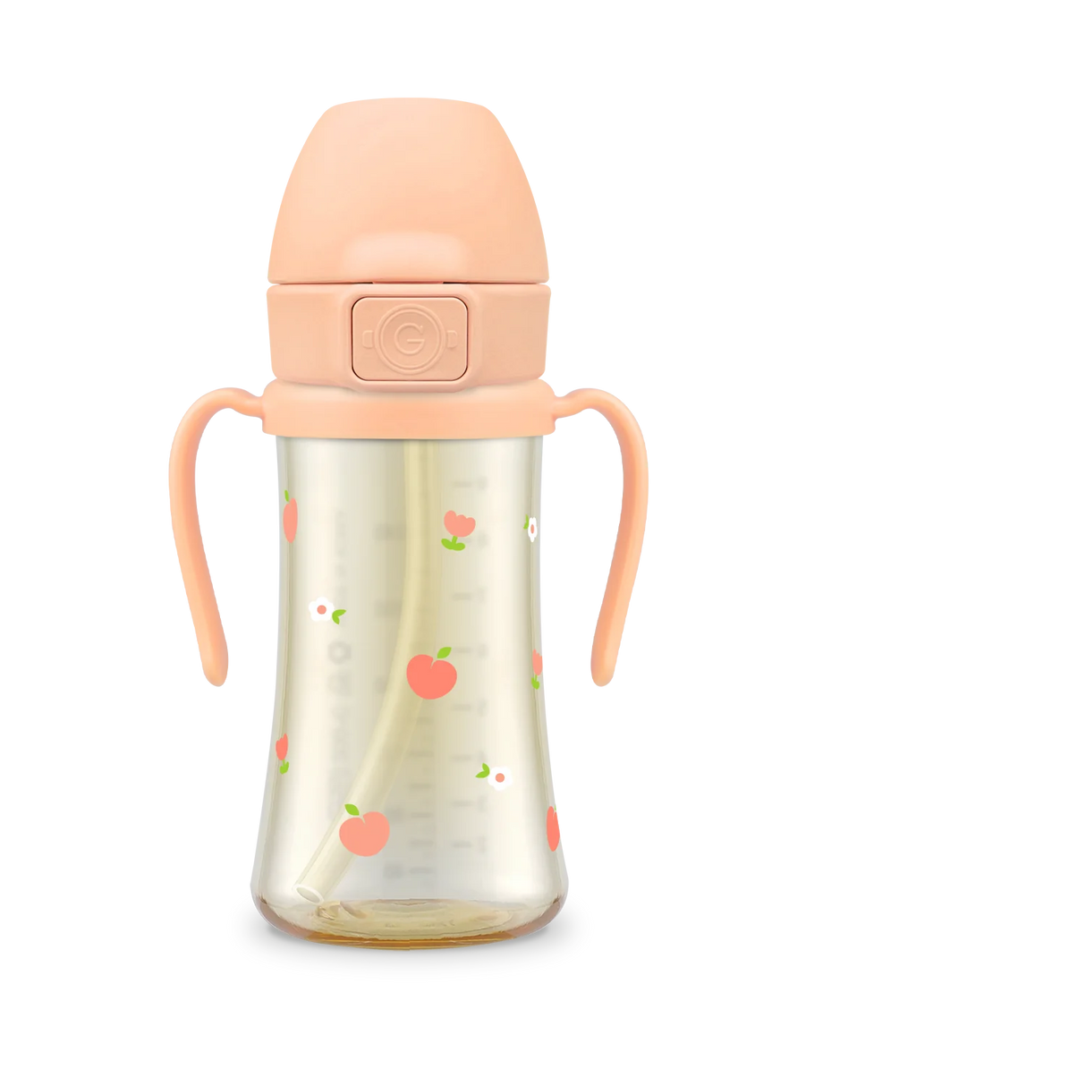 Grosmimi PPSU Peach Flower Straw Cup With Steel Free One Touch Cap (Rose Coral) (200mL/300mL)