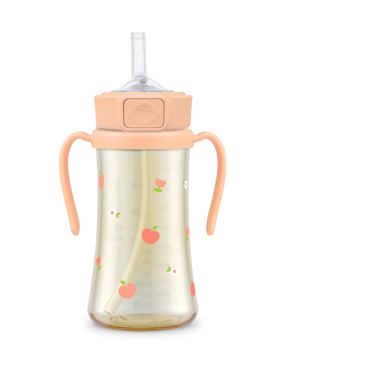 Grosmimi PPSU Peach Flower Straw Cup With Steel Free One Touch Cap (Rose Coral) (200mL/300mL)
