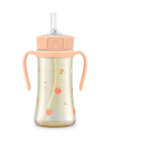 Grosmimi PPSU Peach Flower Straw Cup With Steel Free One Touch Cap (Rose Coral) (200mL/300mL)