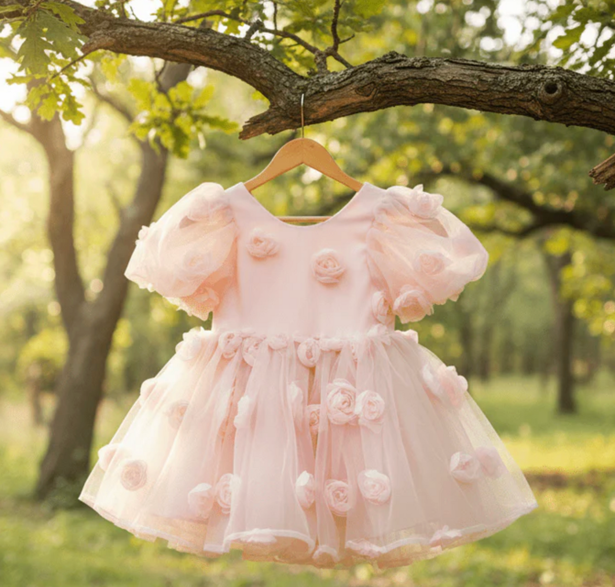 DOLLY The Rose Garden Tulle V-Back Puff Dress - Dollypink