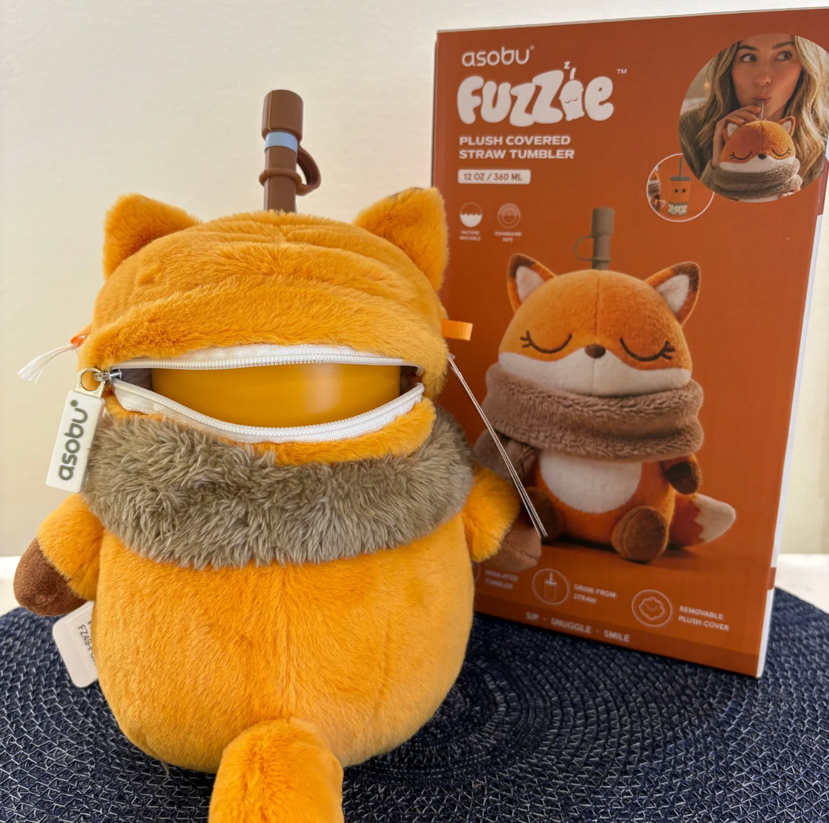 Asobu Fuzzie Plush Covered Straw Tumbler - Vixie the Fox
