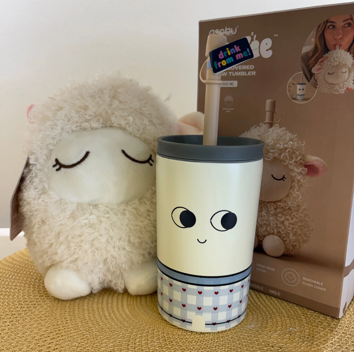 Asobu Fuzzie Plush Covered Straw Tumbler - Floof the Sheep