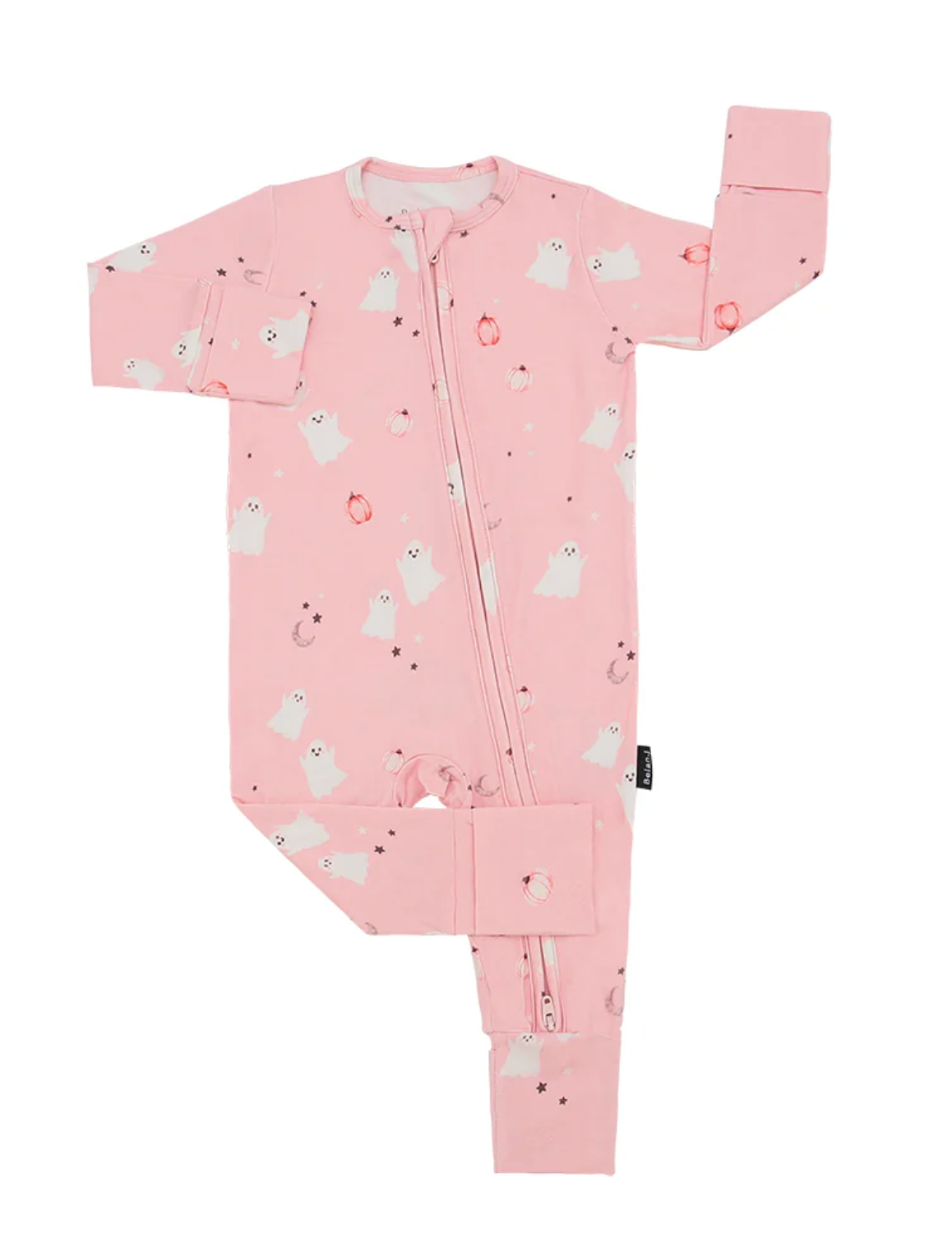 Belan.J Footless Sleeper with Fold-Over Cuffs - Pink Ghosts