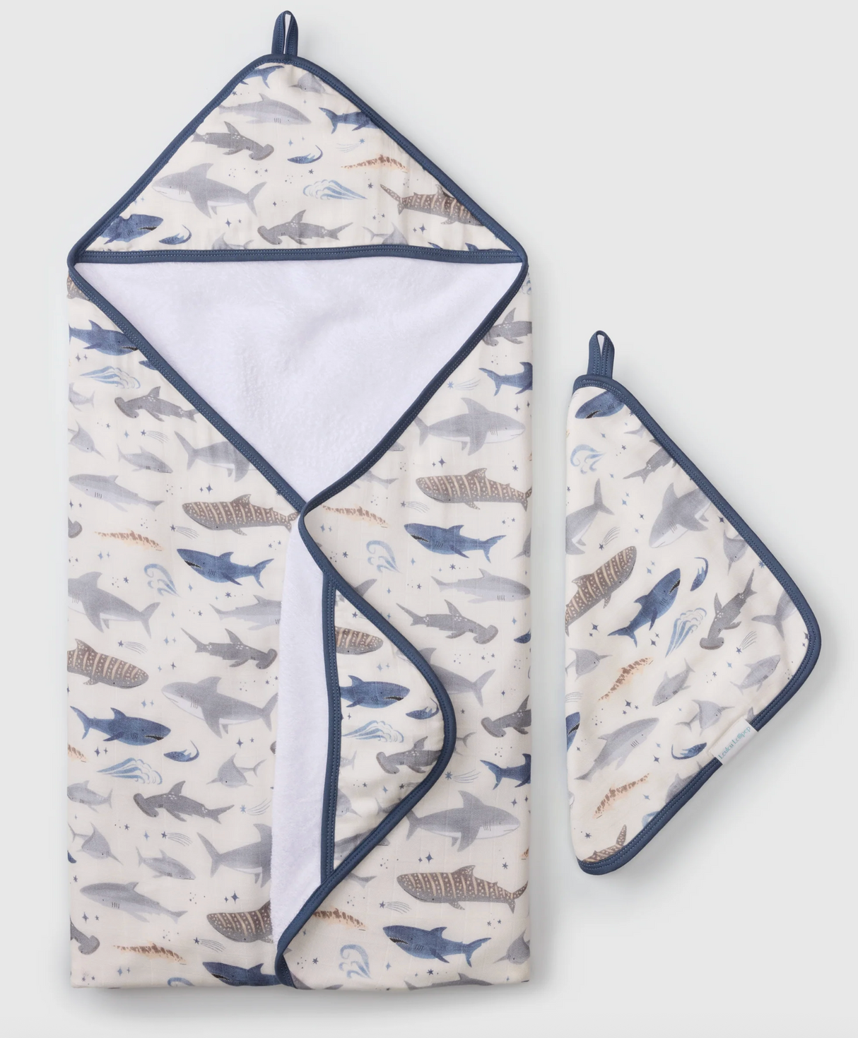 Loulou Lollipop Hooded Towel Set - Smiley Sharks