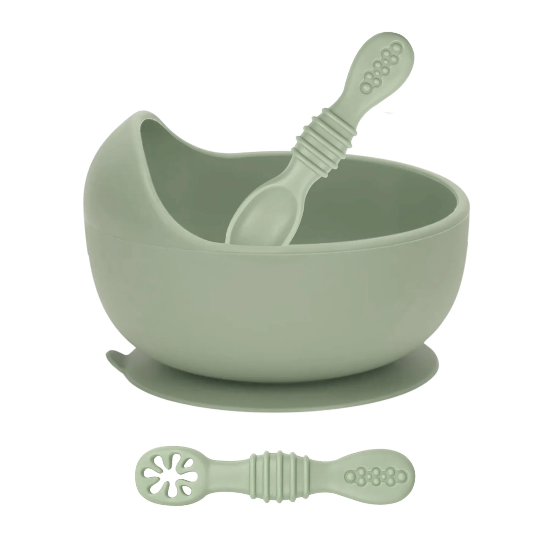 Baby Bliss Suction Bowl & Training Spoons - Sage