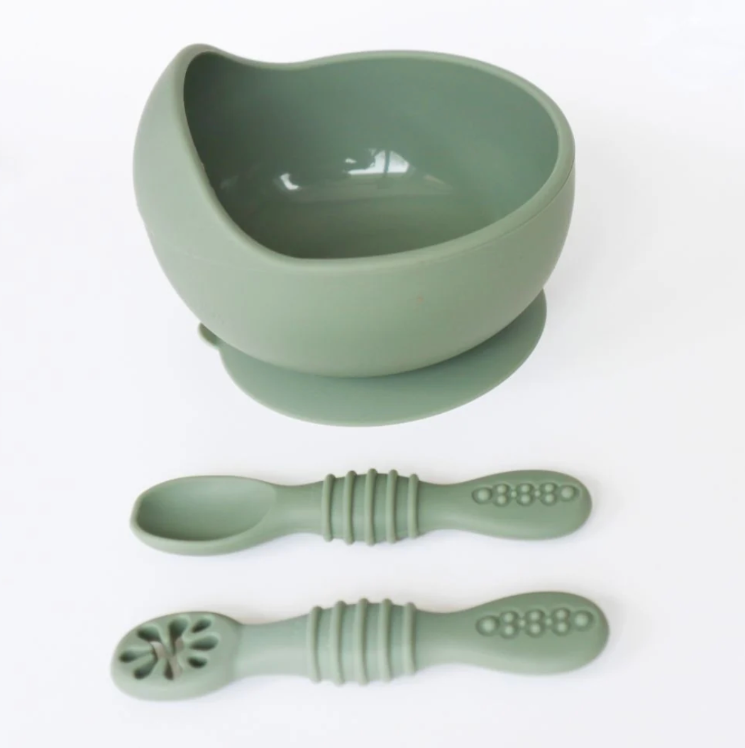 Baby Bliss Suction Bowl & Training Spoons - Sage