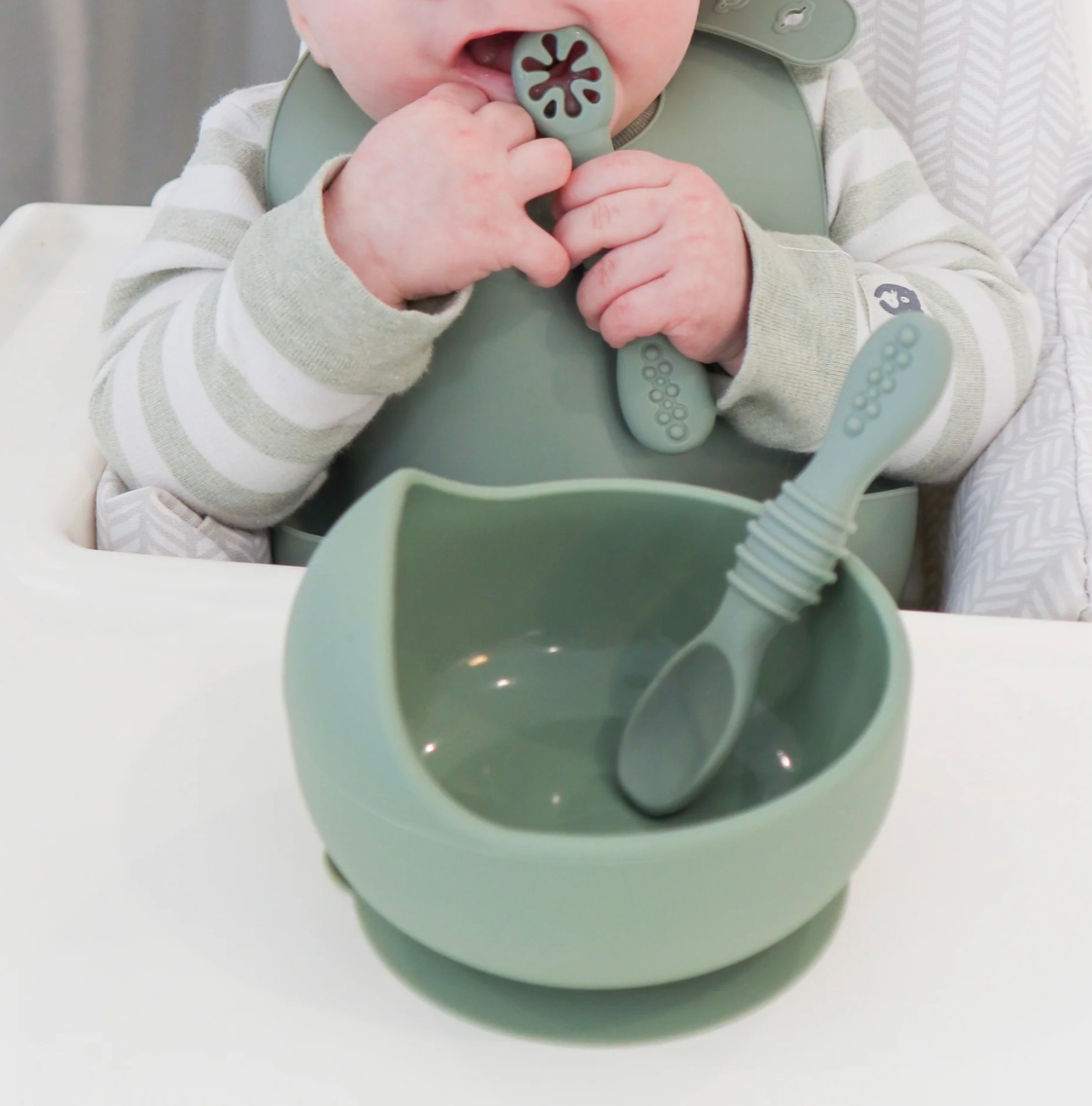Baby Bliss Suction Bowl & Training Spoons - Sage