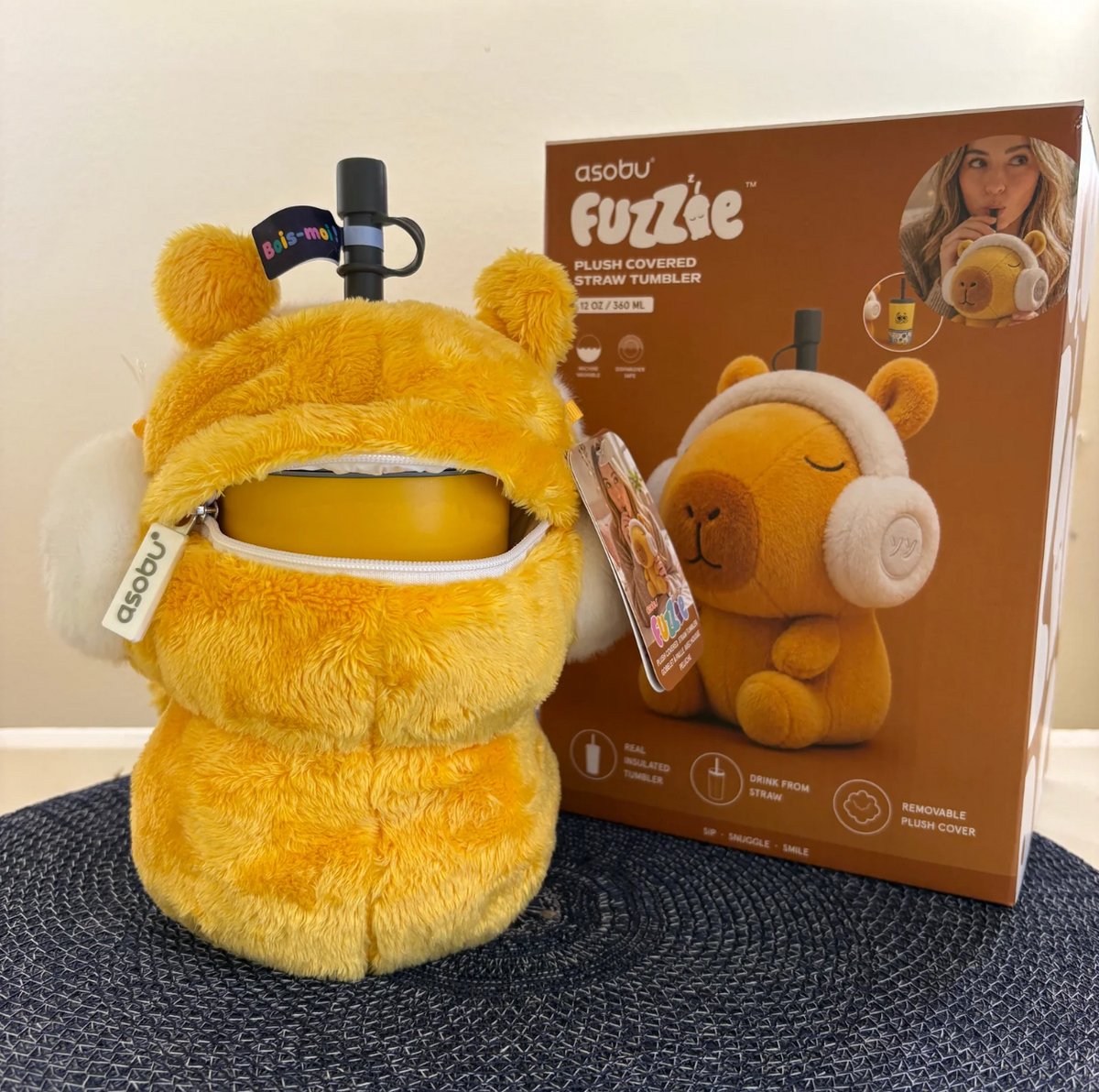 Asobu Fuzzie Plush Covered Straw Tumbler - Capybara