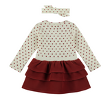 Dirkje Girls’ Set - Off-White and Red Dress, Hairband with Hearts