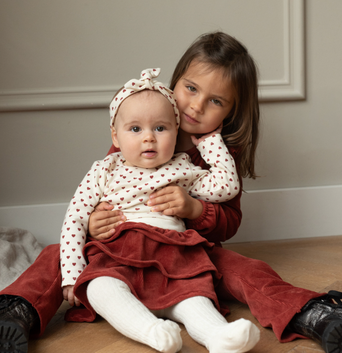 Dirkje Girls’ Set - Off-White and Red Dress, Hairband with Hearts