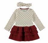 Dirkje Girls’ Set - Off-White and Red Dress, Hairband with Hearts