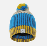 Deux Par Deux Winter Knit Hat with Pompom - Blue and Yellow