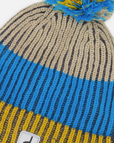 Deux Par Deux Winter Knit Hat with Pompom - Blue and Yellow