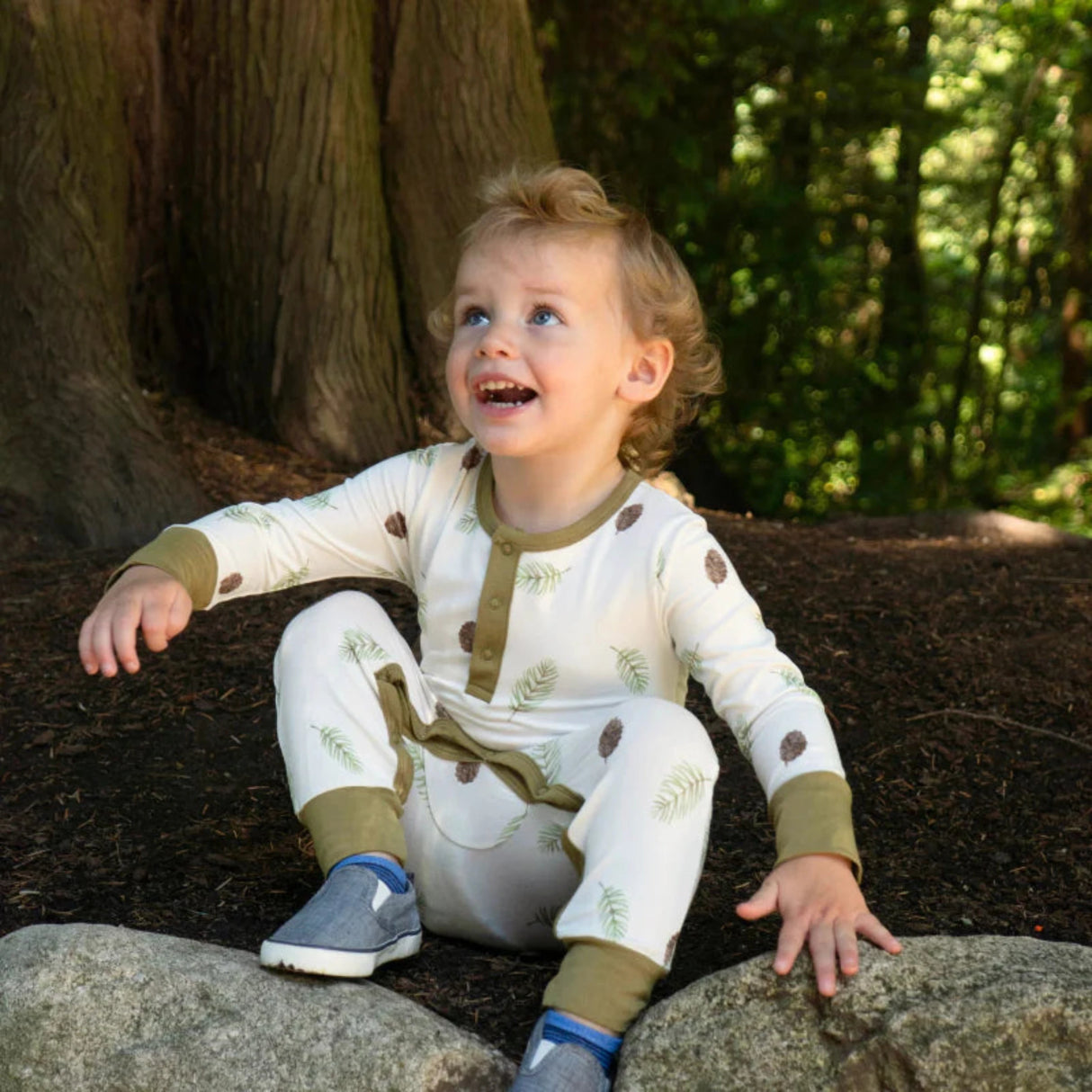 Belan J L/S Pocket Romper - Pine Cones