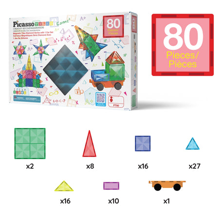 PicassoTiles Magnetic Tile Building Set 80pc