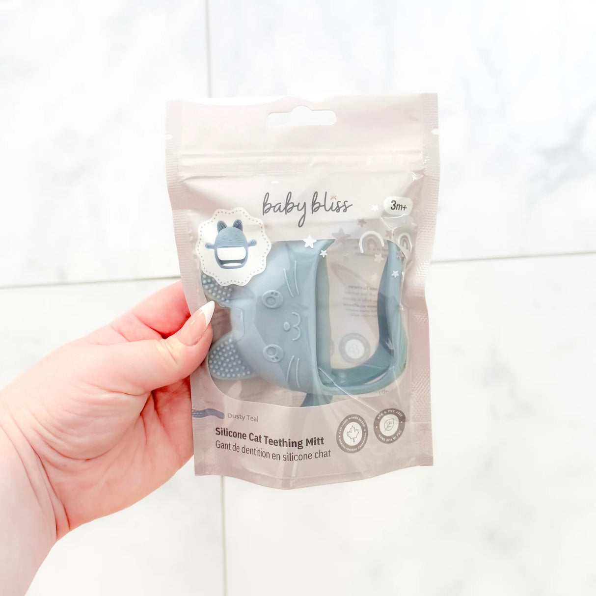 Cat Silicone Teething Mitt - Dusty Blue