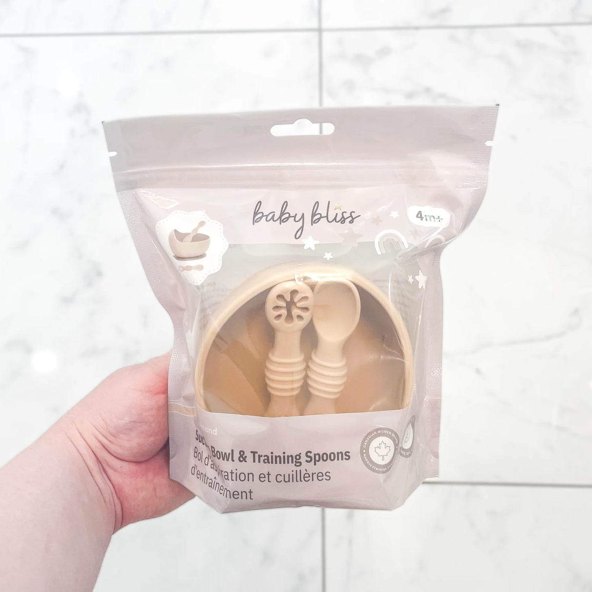 Suction Bowl & Training Spoons - Almond