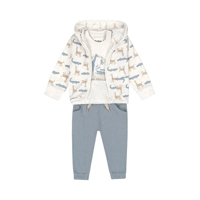 Dirkje Boys' Baby Set Shirt Trousers Cardigan Off-White Blue