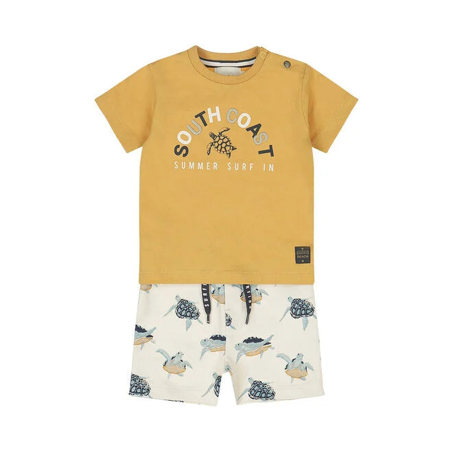 Dirkje Boys' Set Shirt Shorts Off-White Camel Turtle