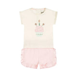 Dirkje Girls' Co-Ord Set Shirt Shorts Light Pink Off-White