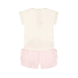 Dirkje Girls' Co-Ord Set Shirt Shorts Light Pink Off-White