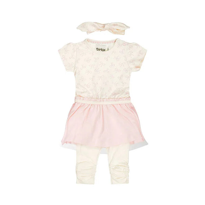 Dirkje Girls' Set Dress Leggings Hairband Light Pink Bow