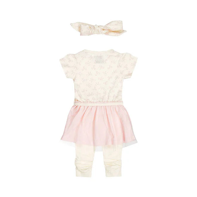 Dirkje Girls' Set Dress Leggings Hairband Light Pink Bow
