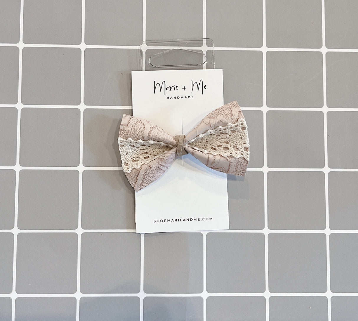 Marie + Me Stella Lace Bow - Embossed Blush