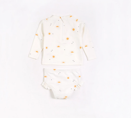 Petit lem Sunrise Print on Off-White Ruffle-trimmed Swim Set (2 pcs.)